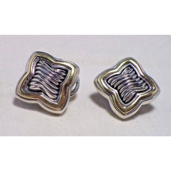 Authentic David Yurman Sterling Silver & 18K Gold Quatrefoil Stud Earrings NWB - Picture 1 of 5